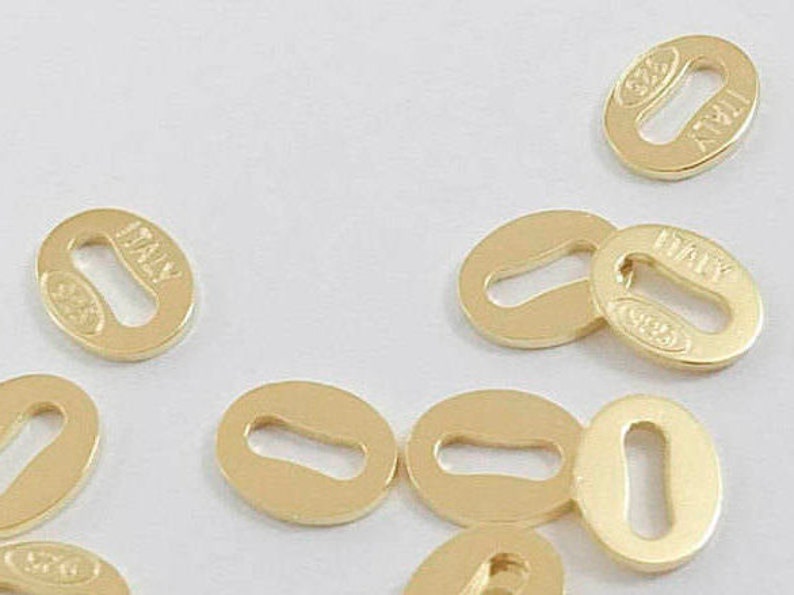 NEW' 18K Yellow Gold Solid 925 Sterling Silver Vermeil Oval Hallmark Stamped Tags Connectors Findings Components Jewelry Wholesale Italy image 1