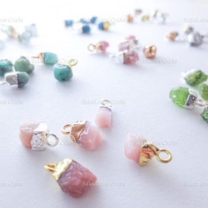 MORE! 10-11mm Tiny Natural Raw Rough Free Form Nugget Gemstone Pendant 925 Sterling Silver 18k Rose Gold Vermeil Emerald Aquamarine Bundle