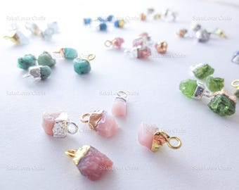MORE! 10-11mm Tiny Natural Raw Rough Free Form Nugget Gemstone Pendant 925 Sterling Silver 18k Rose Gold Vermeil Emerald Aquamarine Bundle