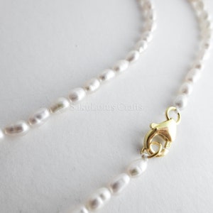 NEW SIZES 925 Solid Sterling Silver 18k Rose Gold Vermeil Lobster Clasp Genuine Freshwater 3mm Tiny Rice Pearl Necklace White Pearls BUNDLES