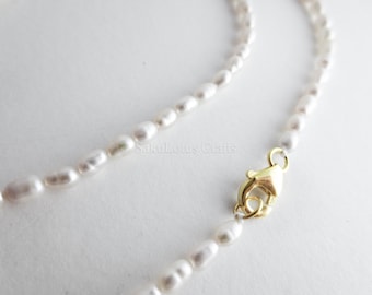 NEW SIZES 925 Solid Sterling Silver 18k Rose Gold Vermeil Lobster Clasp Genuine Freshwater 3mm Tiny Rice Pearl Necklace White Pearls BUNDLES