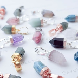 NEW STONESUPGRADED Small Natural Crystal Point Pendant Gold Rose Silver Plated Petite Stone Charm Semi-Precious Gemstones Quartz Diy image 3