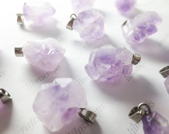 BUNDLES 10-20mm Natural Raw Purple Amethyst Crystal Pendant Rough Free Form Nugget Gemstone Charm Bail Jewelry Making Supplies Wholesale Diy