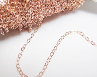 NEW 18k ROSE Gold Solid 925 Sterling Silver Chain 1.6 x 2.1mm Flat Oval Cable Unfinished Chain Delicate Jewelry Findings Bulk Chains