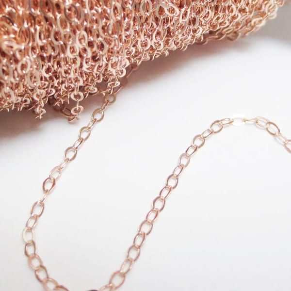 NEW 18k ROSE Gold Solid 925 Sterling Silver Chain 1.6 x 2.1mm Flat Oval Cable Unfinished Chain Delicate Jewelry Findings Bulk Chains