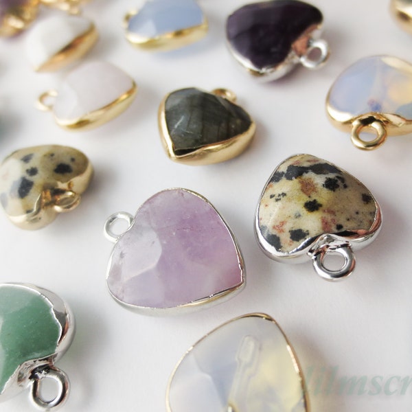 NEW Multipacks+Bundles Small Natural Crystal Heart Pendant Gold Silver Electroplated Edge Charms Semi-Precious Gemstone Jewelry Supplies Diy