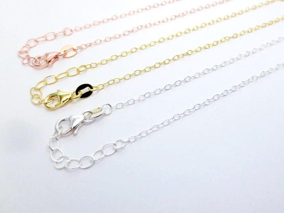 14-20" Solid 925 Sterling Silver Oval Cable Chain Necklace 1.7x2.2mm + 1" Extender Lobster Clasp 18k Rose Gold Vermeil Jewelry Making Diy