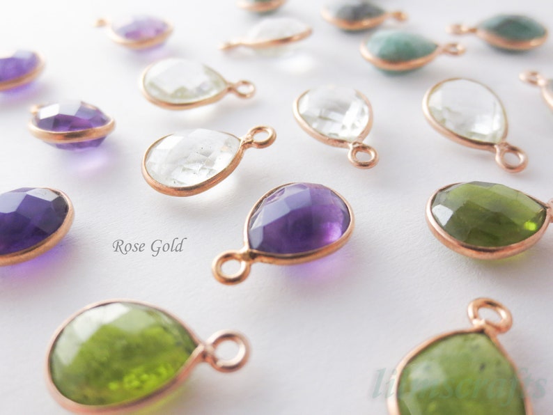 BUNDLES' 15mm Small Natural Semi-Precious Gemstone Bezel Drop Pendant 925 Sterling Silver 18k Gold Rose Gold Vermeil Quartz Citrine Ruby image 6