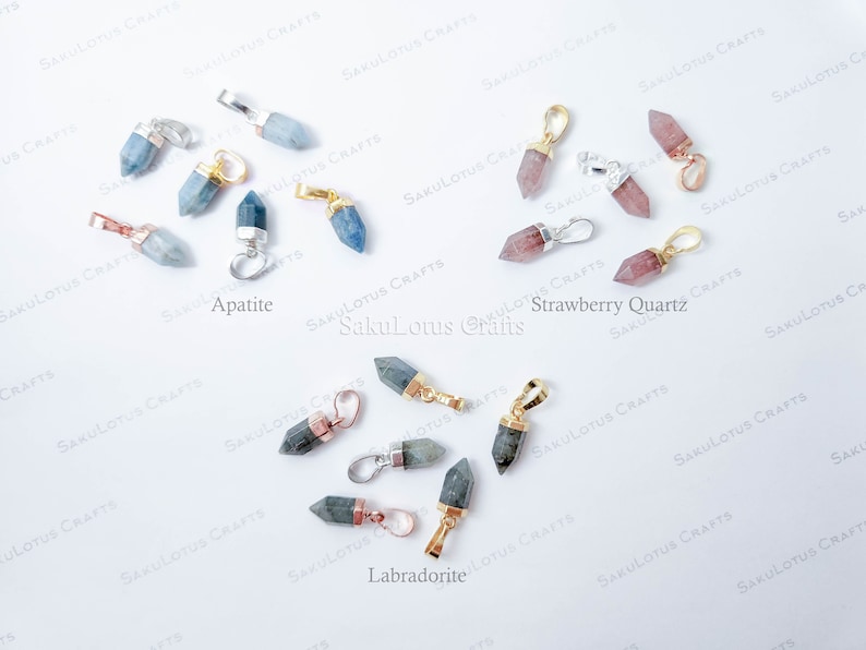 NEW STONESUPGRADED Small Natural Crystal Point Pendant Gold Rose Silver Plated Petite Stone Charm Semi-Precious Gemstones Quartz Diy image 2