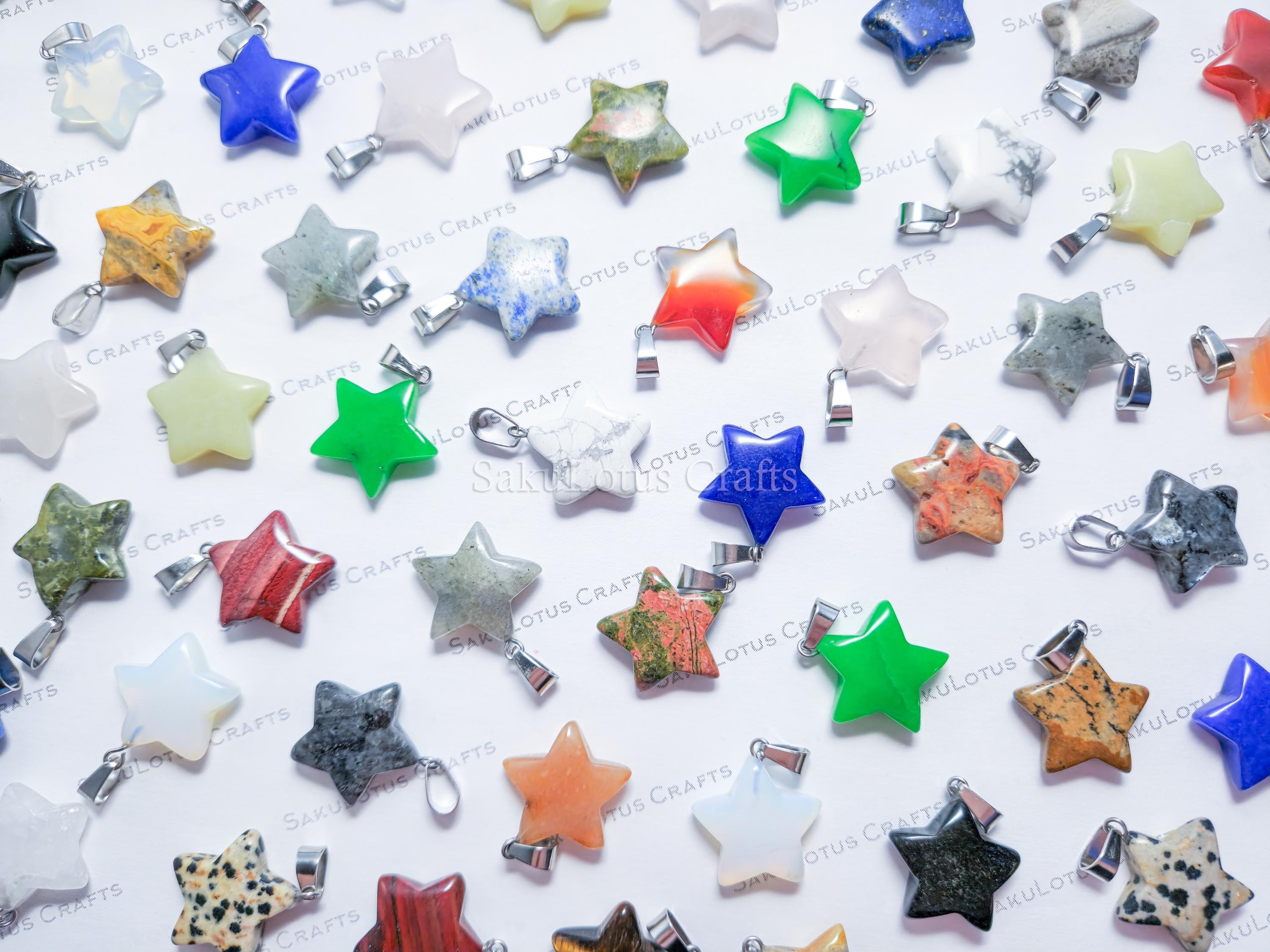 NEW Bundles 20mm Natural Stone Crystal Star Pendant Silver Rose Gold Charms Semi-Precious Gemstones Jewelry Making Supplies Quartz Agate Diy