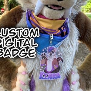 Aangepast harige Fursona-badge digitaal bedrukt gelamineerd en verzonden