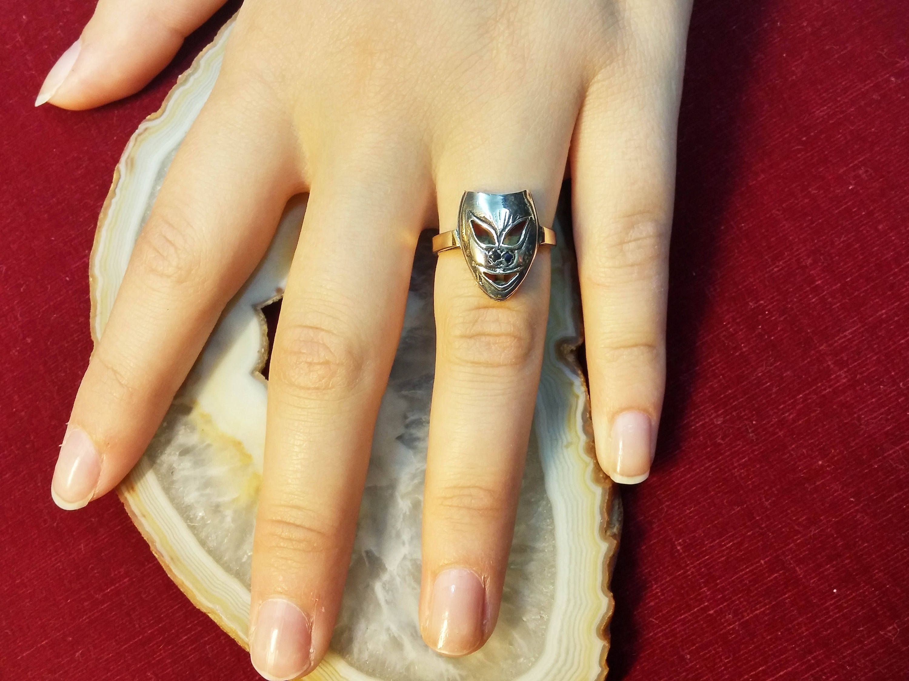 Mask Ring Gold and Silver Mask Ring With 2 Sapphires Etsy UK