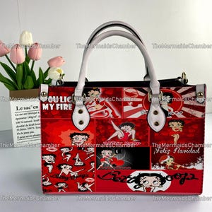 Betty Boop Personalized Leather Handbag, Betty Boop Woman Handbag, Vintage Shoulder Bag, Crossbody Bag, Top Handle Bag