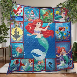 The Little Mermaid Vintage Quilt Blanket, The Little Mermaid Blanket, Handmade Blanket, Bedding Blanket, Personalized Blanket