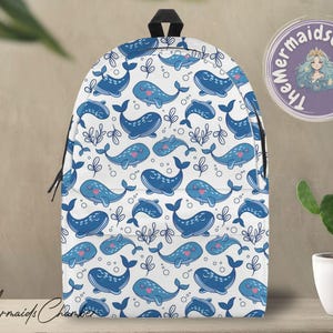 Cute Whale Pattern Personalized Backpack, Whale Pattern Back to School Backpack, Personalized Backpack, Kid School Backpack, Backpack Gift