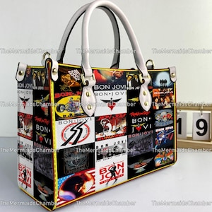 Bolso de mano de piel personalizado de Bon Jovi, bolso de mano de mujer de Bon Jovi, bolso de hombro vintage, bolso cruzado, bolso con asa superior