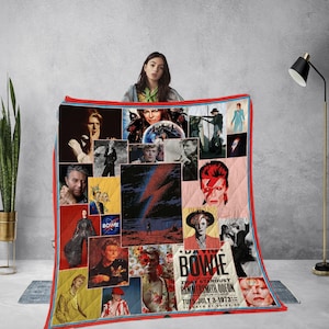 David Bowie Vintage Quilt Blanket, David Bowie Music Blanket, Handmade Blanket, Bedding Blanket, Personalized Blanket