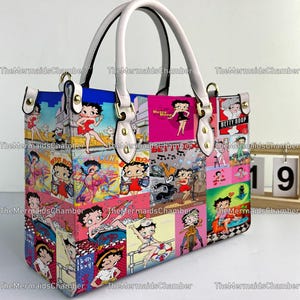 Betty Boop Personalized Leather Handbag, Betty Boop Woman Handbag, Vintage Shoulder Bag, Crossbody Bag, Top Handle Bag