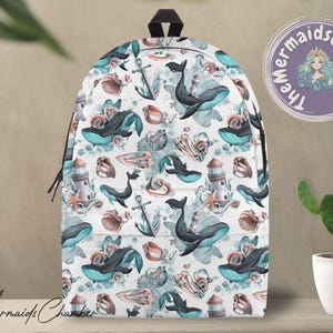 Whale Pattern Personalized Backpack, Marine Life Back to School Backpack, Personalized Backpack, Kid School Backpack, Backpack Gift