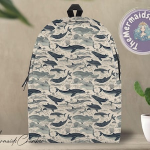 Whale Pattern Personalized Backpack, Whale Pattern Back to School Backpack, Personalized Backpack, Kid School Backpack, Backpack Gift