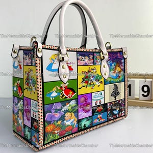 Alice in Wonderland Personalized Leather Handbag, Alice in Wonderland Woman Handbag, Vintage Shoulder Bag, Crossbody Bag, Top Handle Bag