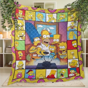 The Simpsons Family Quilt Blanket, The Simpsons Blanket Quilt, Bedding Blanket, Personalized Custom Blanket