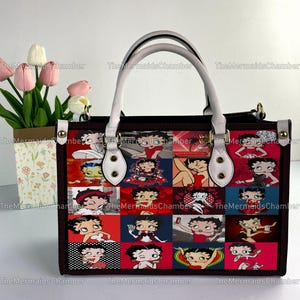 Betty Boop Personalized Leather Handbag, Betty Boop Woman Handbag, Vintage Shoulder Bag, Crossbody Bag, Top Handle Bag