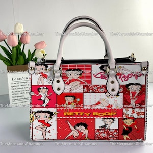 Betty Boop personalisierte Lederhandtasche, Betty Boop Frau Handtasche, Vintage Schultertasche, Crossbody Tasche, Top Griff Tasche