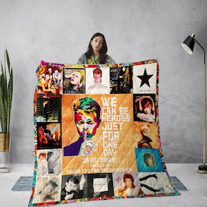 David Bowie Vintage Quilt Blanket, David Bowie Music Blanket, Handmade Blanket, Bedding Blanket, Personalized Blanket