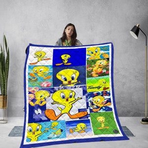 Tweety Bird Vintage Quilt Blanket, Cute Tweety Bird Blanket, Handmade Blanket, Bedding Blanket, Personalized Blanket