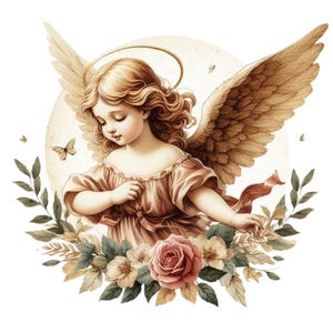 10 Clipart di angeli vintage – Illustrazione del guardiano celeste, arte spirituale antica, grafica del messaggero divino