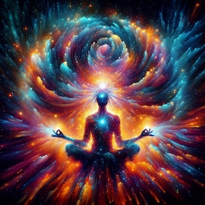Meditatie abstract galactische meditatie licht spiritueel ontwaken energie kunst jpg 300 dpi hoge resolutie gratis commercieel gebruik