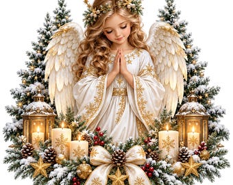 Christmas Guardian Angel PNG, Praying Angel Clipart, Spiritual Holiday Sublimation (Digital Download)