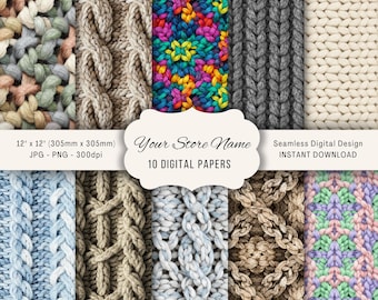 Knitted Texture Seamless Digital Paper Bundle | Chunky Yarn Patterns | 12x12 JPG instant Download