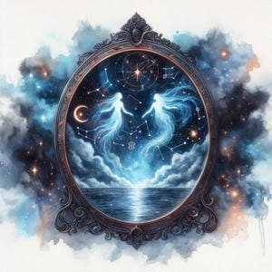 Kosmische voorouder spiegelprint – Spiritual Star Being Art, Celestial Portal Wall Decor (20 x 20 JPG) 300 dpi hoge resolutie gratis commercieel gebruik