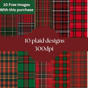 Tartan Digital Paper Pack jpg 12 x 12 inch plus kerstontwerpen, ideaal voor het bedekken van boeken, scrapbooking en meer