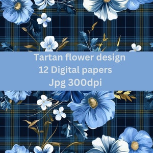 Carta digitale tartan floreale 12 disegni 12 x12 jpg 300dpi carta da regalo carta da regalo scrapbooking junk journal quaderno carte