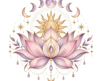 Celestial Lotus Sun Moon Mandala Clipart (Digital Download)