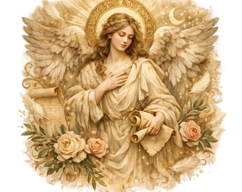 Vintage Angel PNG Sublimation Design, Celestial Wings Clipart (Digital Download)