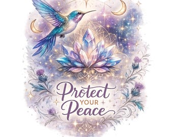 Hummingbird Lotus PNG Sublimation, Celestial Boho Watercolor Art (Digital Download)