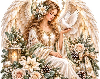 Christmas Guardian Angel PNG Bundle, 5 Sublimation Designs (Digital Download)