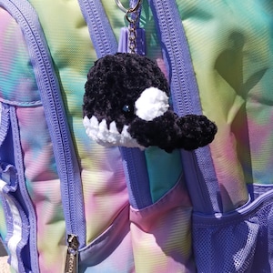 Handmade CROCHET WHALE KEYCHAIN, Amigurumi Velvet Chenille Whale Plushie, Whale Pocket Pal, Gifts for kids, Whale Backpack Buddy, Desk Pet
