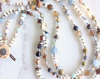 My Favorite Linen Dress Necklace | Several Opals, Shell, Labradorite, Pearls