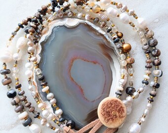 Then Did The Double Take Necklace | Boulder Opal and Fresh Water Pearls