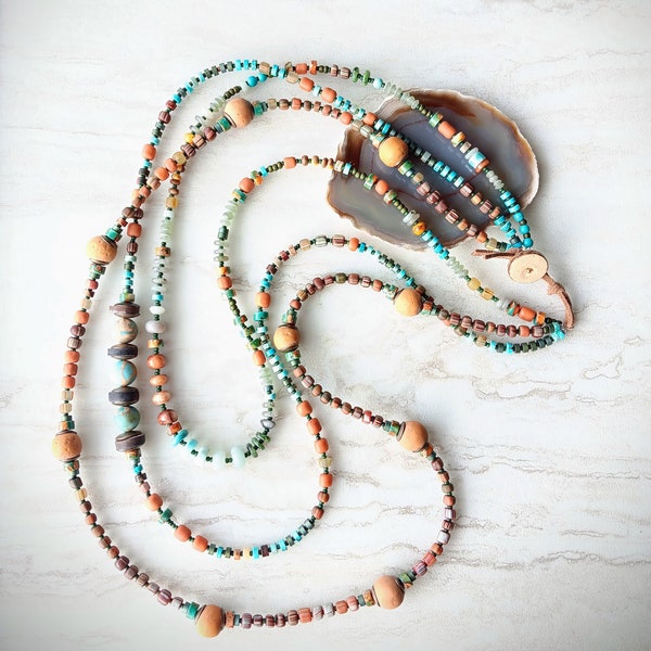 First Time Running With The Bulls? Necklace | Boulder Opal, Peruvian Opal, Amazonite, Aquamarine, Pearls