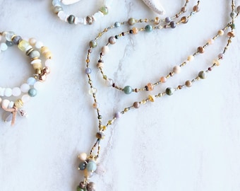 I Just Couldn't Stay Away Double Necklace | Opal, Jasper, Labradorite, Pearls, Shells