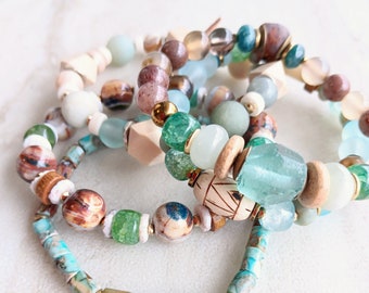 Let's Overthink This Stack Bracelets | Several Jaspers, Aventurine, Matte Amazonite, Jade, Recycled Glass