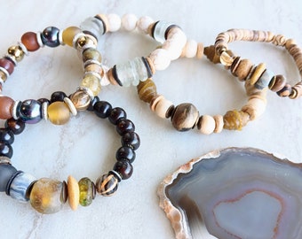 My Favorite Linen Dress Stack Bracelets | Bone, Recycled Glass, Pearls, Mixed Gemstones