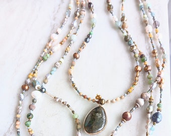 Asleep On The Beach Necklaces | Several Opals, Fresh Water Pearls, Labradorite, and More