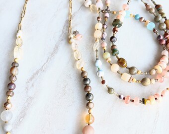 Desert Dawn Necklaces | Several Opals, Citrine, Garnet, Fresh Water Pearls, Druzy